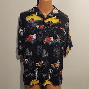 Men's Pacific Blue Hotrod Cars Hawaiian Shirt - Sz. M